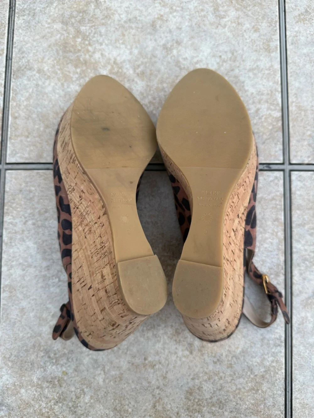 Stuart Weitzman Leopard Print Brown Cork Wedge Slingbacks - Picture 13 of 15